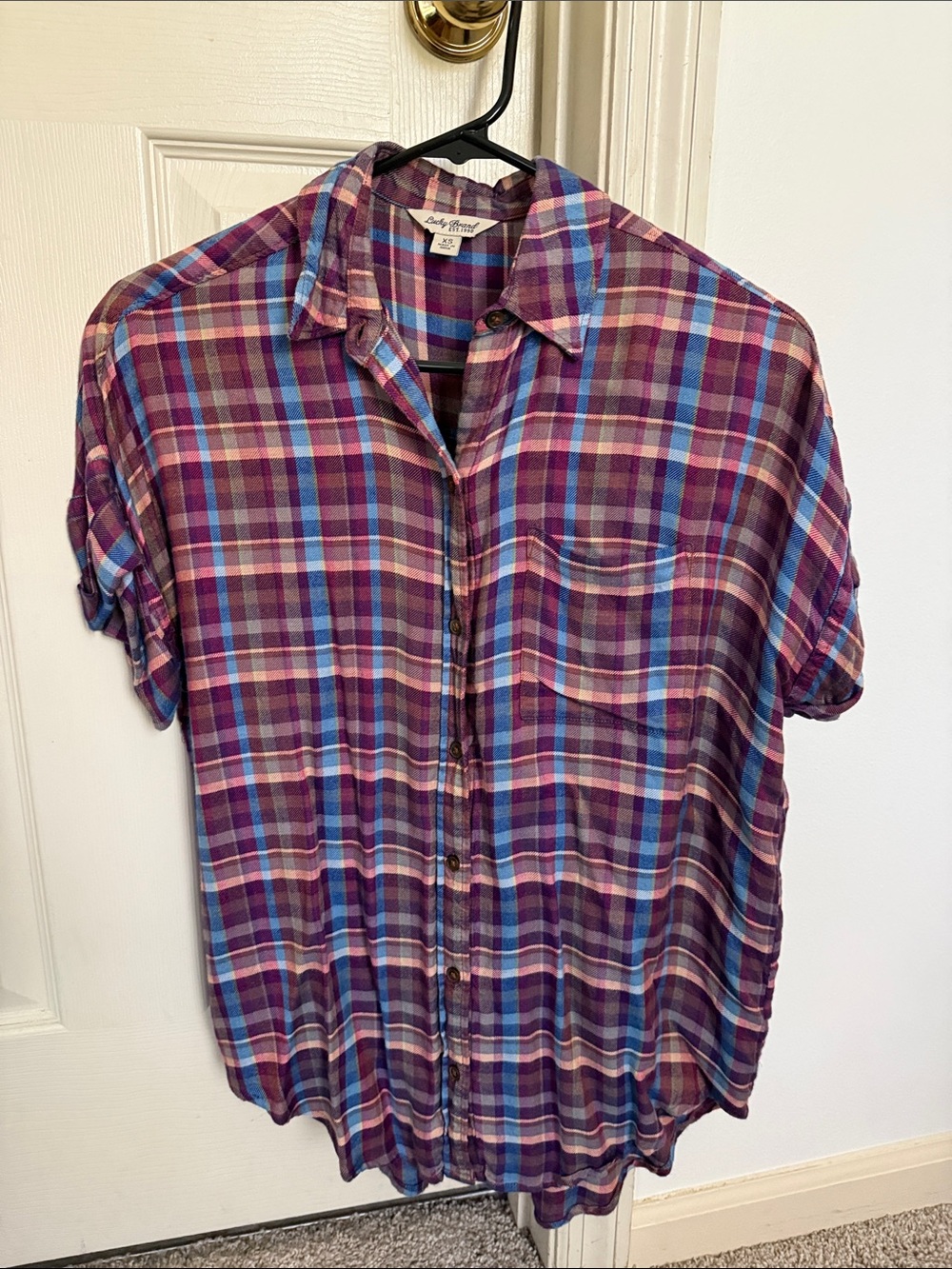 Lucky Brand Short-Sleeve Plaid Shirt XS